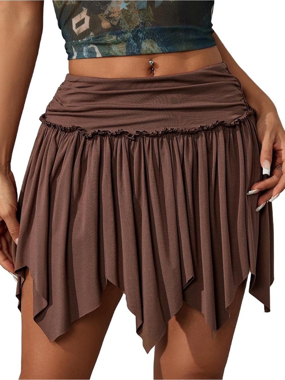 SHEIN Brown Asymmetrical Handkerchief Hem Skort XS